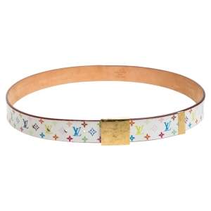 Pre Owned حزام لوي فيتون إبزيم كانفاس مونوغرامي متعدد الألوان أبيض 90 سم