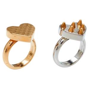 Pre Owned Louis Vuitton Spiky Valentine Two Tone Cocktail Ring Set S