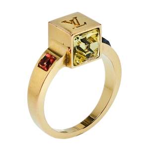 Pre Owned Louis Vuitton Gamble Crystal Gold Tone Ring M