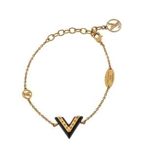  مملوكة مسبقًا Louis Vuitton Black Lacquer Studded Essential V Chain Link Bracelet