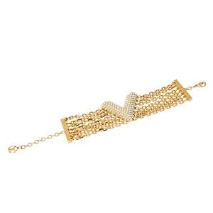 Louis Vuitton Gold Tone Resin Pearls Essential V Perle Bracelet
