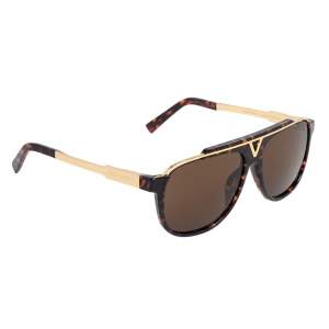 مملوكة مس بقًا Louis Vuitton Gold Tone/Brown Tortoise Z0938E Aviator Sunglasses