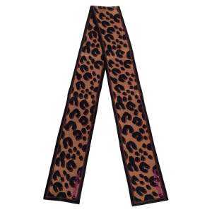 Pre Owned Louis Vuitton Brown Leopard Print Silk Bandeau Scarf