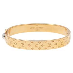 Louis Vuitton Gold Tone Nanogram Cuff  Bracelet