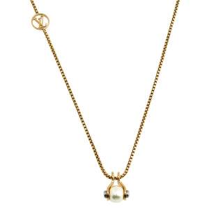 Louis Vuitton LV Speedy Faux Pearl Gold Tone Pendant Necklace