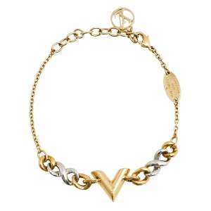 Louis Vuitton Essential V Gold & Silver Tone Logo Charm Bracelet
