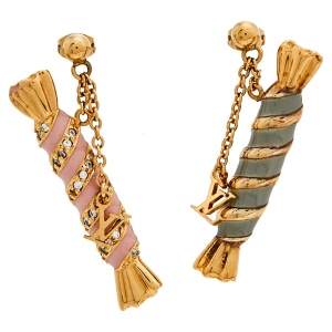 Pre Owned Louis Vuitton Gold Tone Enamel Candy Drop Earrings