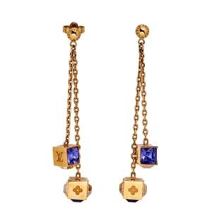 Pre Owned Louis Vuitton Gamble Crystals Gold Tone Metal Earrings