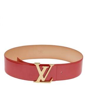 مملوكة مسبقًا Louis Vuitton Orange Patent Leather LV Initiales Wide Waist Belt 85CM