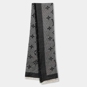 Pre Owned وشاح لوي فيتون صوف وحرير مونوغرامي بيج وأسود