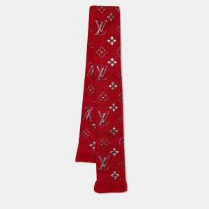 مملوكة مسبقًا Louis Vuitton Red Logomania Shine Silk Wool Scarf