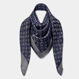 Pre Owned Louis Vuitton Blue Nuit Monogram Shine Shawl