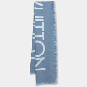 Pre Owned Louis Vuitton Blue Intarsia Wool & Cashmere Knit Fringed Muffler 