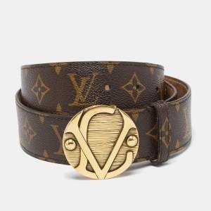 Pre Owned حزام لوي فيتون كانفاس مونوغرامي بروش مستدير شعار العلامة التجارية 90 سم