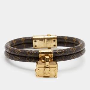 Pre Owned سوار لوي فيتون بيتيت ماليه كانفاس بني مونوغرامي ذهبي اللون