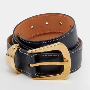 Pre Owned Louis Vuitton Black Leather Buckle Belt 85 CM