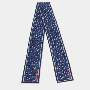 Pre Owned وشاح لوي فيتون حرير مطبوع نقشة الفهد أزرق 