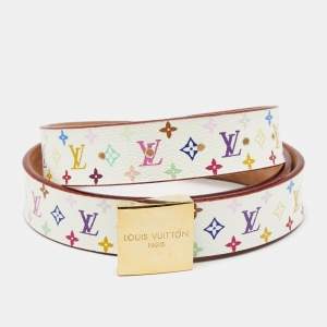 Pre Owned حزام لوي فيتون كانفاس مونوغرامي متعدد الألوان أبيض إبزيم 90 سم