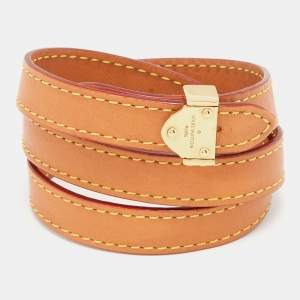 Pre Owned سوار لوي فيتون بوكس ايت جلد بني فاتح لفة ثلاثية مقاس 17