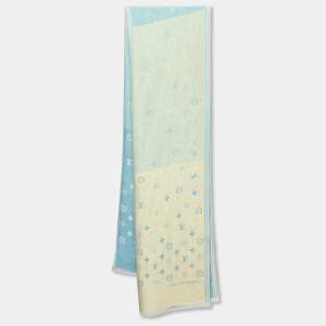 Pre Owned Louis Vuitton Blue & Yellow Monogram Jacquard Silk Scarf