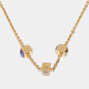 مملوكة مسبقًا Louis Vuitton Gold Tone Crystal Gamble Station Necklace