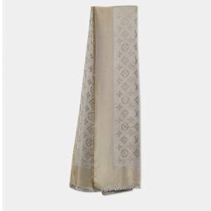 Pre Owned Louis Vuitton Greige Monogram Shine Shawl