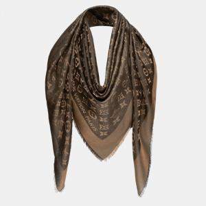 Pre Owned Louis Vuitton Brown Silk Monogram Shine Shawl