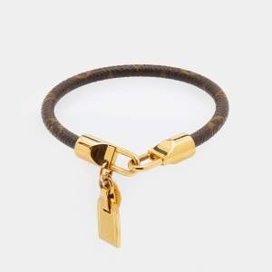 Pre Owned Louis Vuitton Monogram Luck It Brown Canvas Gold Tone Charm Bracelet