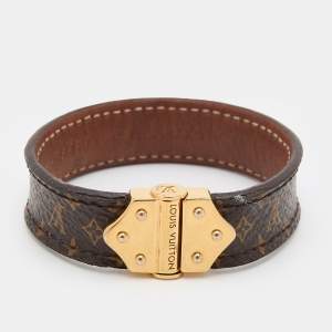 Pre Owned Louis Vuitton Brown Canvas Nano Monogram Bracelet Size 17