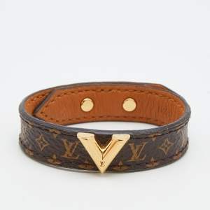 Pre Owned Louis Vuitton Brown Monogram Coated Leather Essential V Bracelet