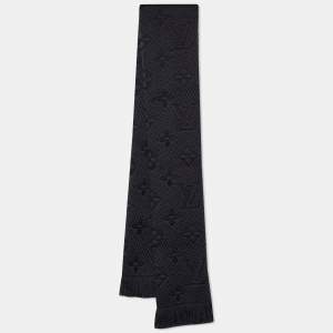 Pre Owned Louis Vuitton Black Logomania Wool & Silk Scarf