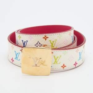 Louis Vuitton White Multicolore Monogram Canvas Buckle Belt 80CM