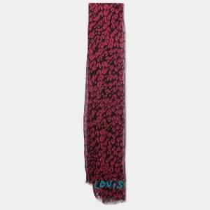 Pre Owned Louis Vuitton Black Animal Printed Cashmere & Silk Scarf