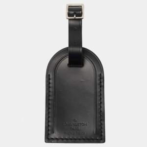 Pre Owned Louis Vuitton Black Leather Luggage Name Tag