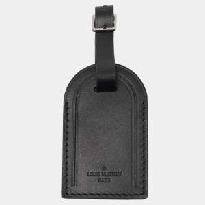 Pre Owned Louis Vuitton Black Leather Luggage Name Tag