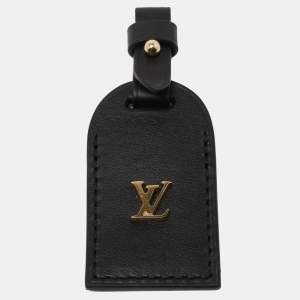Pre Owned Louis Vuitton Black Leather Luggage Name Tag