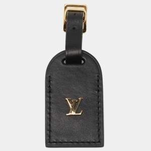 Pre Owned Louis Vuitton Black Leather Luggage Tag
