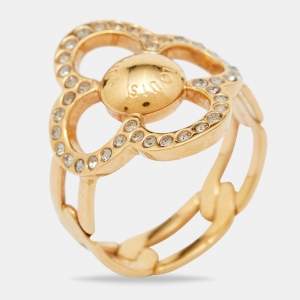 Louis Vuitton Gold Tone Crystal Monogram Flower Ring Size 55