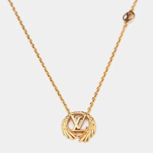 Pre Owned Louis Vuitton Gold Tone Collier Logo Angel Pendant Necklace