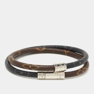 Louis Vuitton Keep It Double Canvas Silver Tone Wrap Bracelet