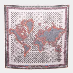 Pre Owned Louis Vuitton Multicolor Monogram World Map Print Silk Square Scarf