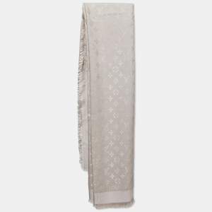 Louis Vuitton Greige Monogram Silk Wool Shawl