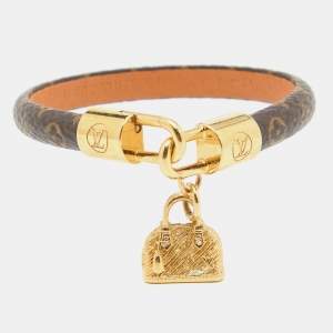 Louis Vuitton Alma Brown Canvas Gold Tone Charm Bracelet 