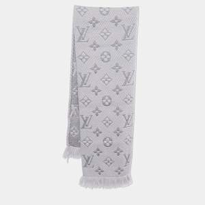 Louis Vuitton Pearl Grey Wool Silk Logomania Scarf