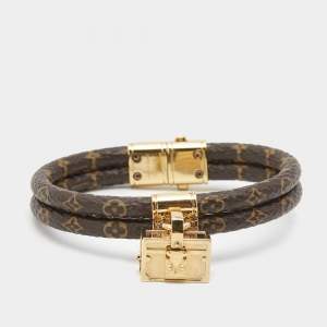 Louis Vuitton Keep It Twice Bag Charm Canvas Gold Tone Bracelet