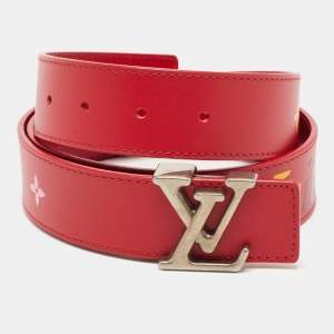 Pre Owned Louis Vuitton Red Leather LV New Wave Belt 85CM