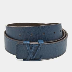 Pre Owned Louis Vuitton Blue Taiga Leather LV Initiales Belt 90CM