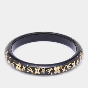Louis Vuitton Black Resin Gold Tone Monogram Inclusion Bangle Bracelet
