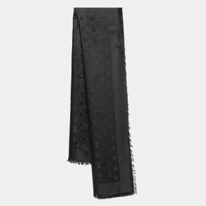 Louis Vuitton Black Classique Monogram Silk & Wool Shawl