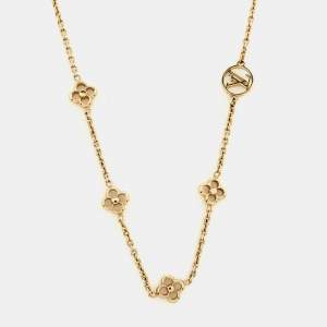 Pre Owned Louis Vuitton Flower Gold Tone Station Necklace